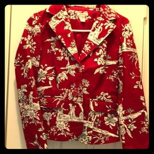 Harold’s classic jacket in red and white toile